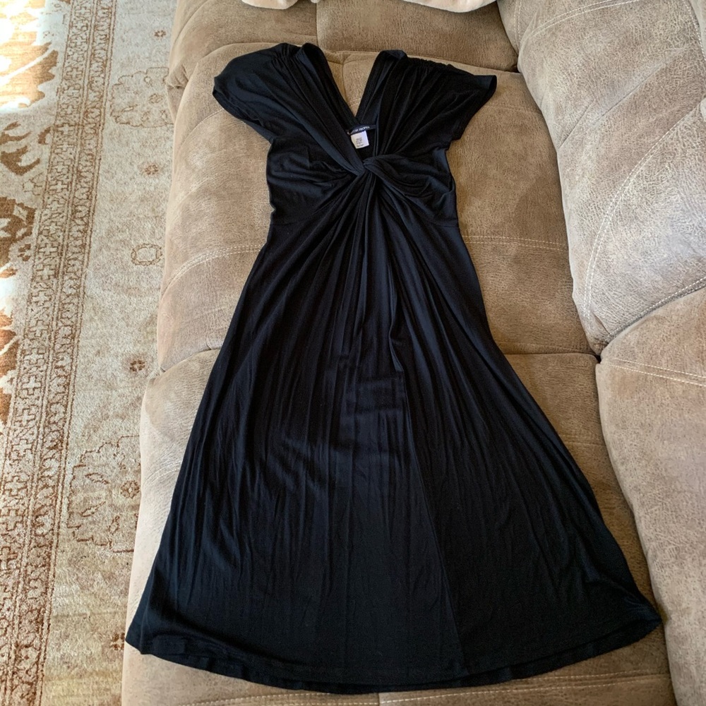 Boston Proper Black Twist Front Deep V Neck LBD Small